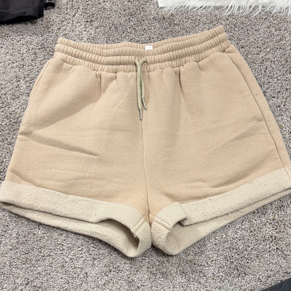Cozy Neutral Terry Athletic Shorts with Double Cuff